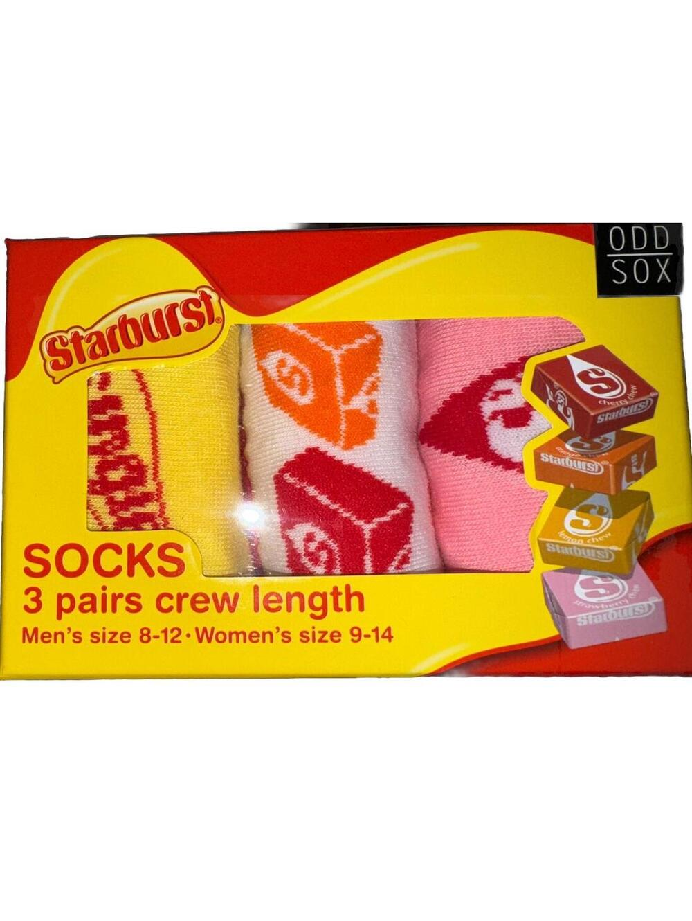 Starburst Odd Sox Novelty Funny Socks 3 Pairs Crew Socks Gift Set Brand New